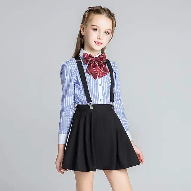 School Striped Shirtskirt Girls Clothes Set School Chorus Stage 