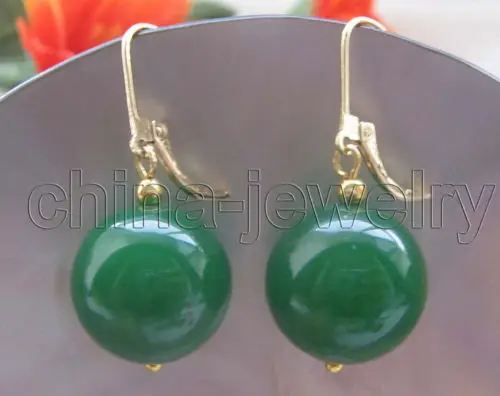 

Beautiful 16mm round green jade earring - 14k gold filled hook 18K GP style Fine jewe Noble Natural jade FREE SHIPPING