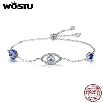 

WOSTU Hot Sale Luxury 100% 925 Sterling Silver Blue Eyes Link Bracelet For Women Fashion Bracelet Jewelry Making Gift BKB089