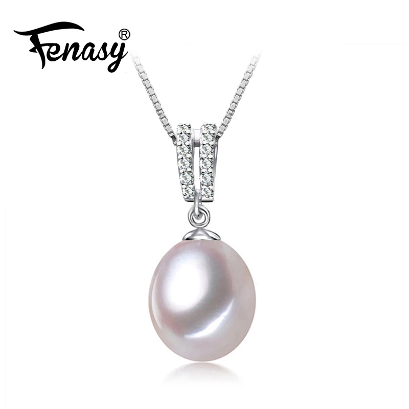 

FENASY Natural Pearl pendant Necklace,Pearl Jewelry,Choker for Women wedding Jewelry 9-10mm Love vintage Pearl Necklace