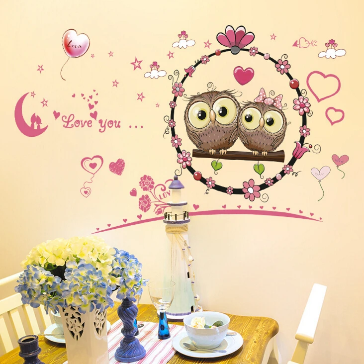 Cartoon Lovers Owl Wall Stickers Decals Home Decor Bedroom Kids Rooms Diy Art Mural Removable In Wall Stickers From Home Garden On Aliexpress Com