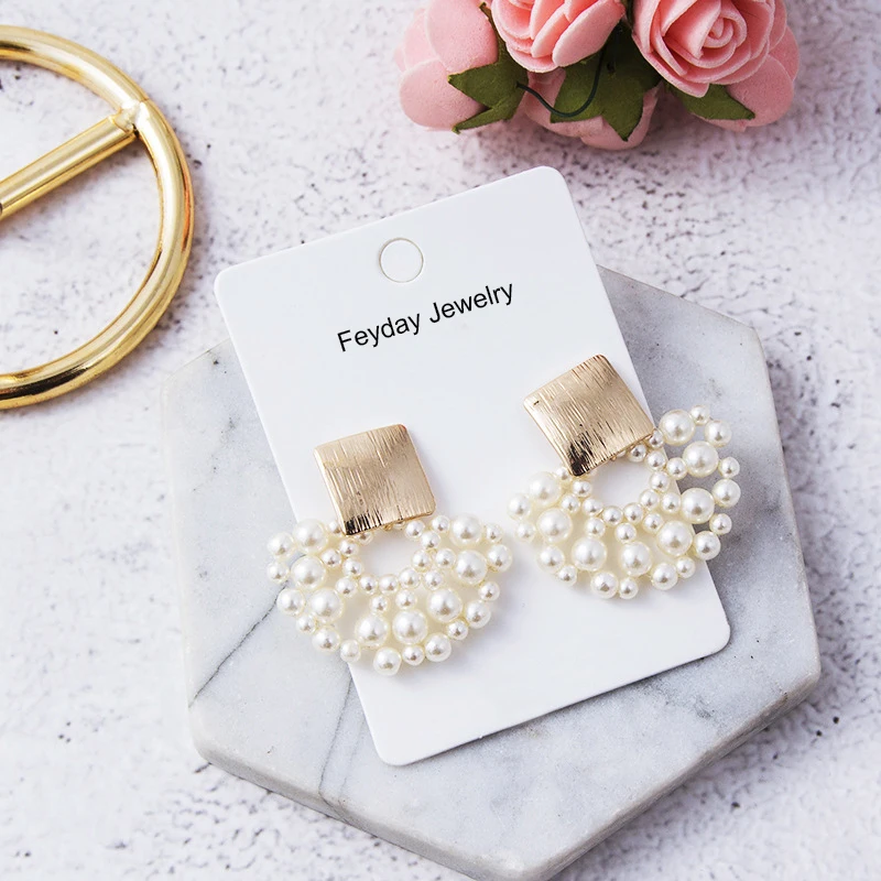 

Korean Style Fan Shape Pearl Earrings for Women Trendy Statement Gold Small Stud Earring Pearl Dangle Ear Decor Fashion Jewelry