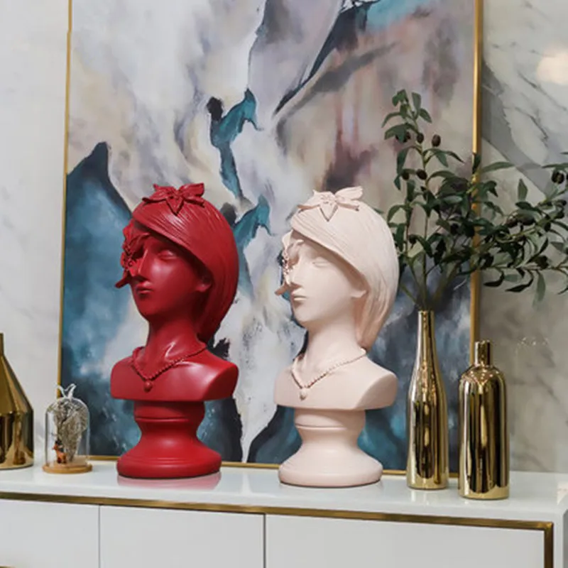  European Girl Head Portraits Resin Sculpture Creative Abstraction Figure Figurines Craftwork Bedroo - 33055709443