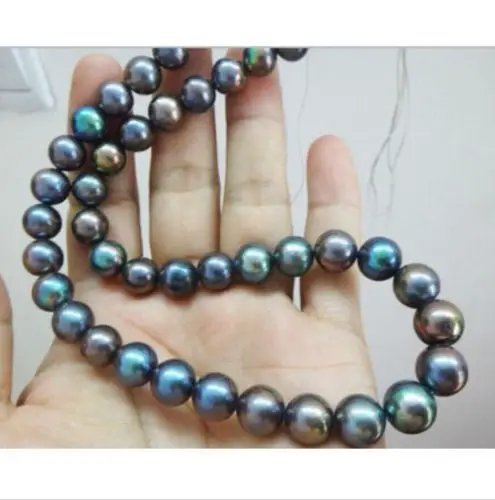 

18inch Genuine 9-10mm Multicolor Tahitian Black Pearl Necklace 925silver Gold clasp