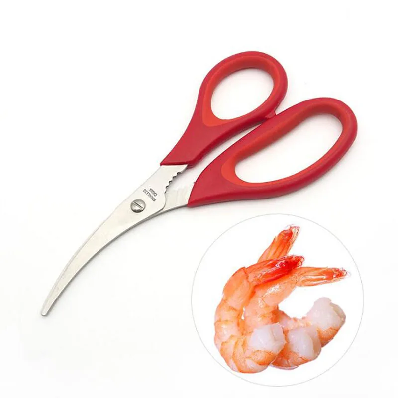 100pcs Creative Shrimp Sausage Scissors Red Plastic Peel