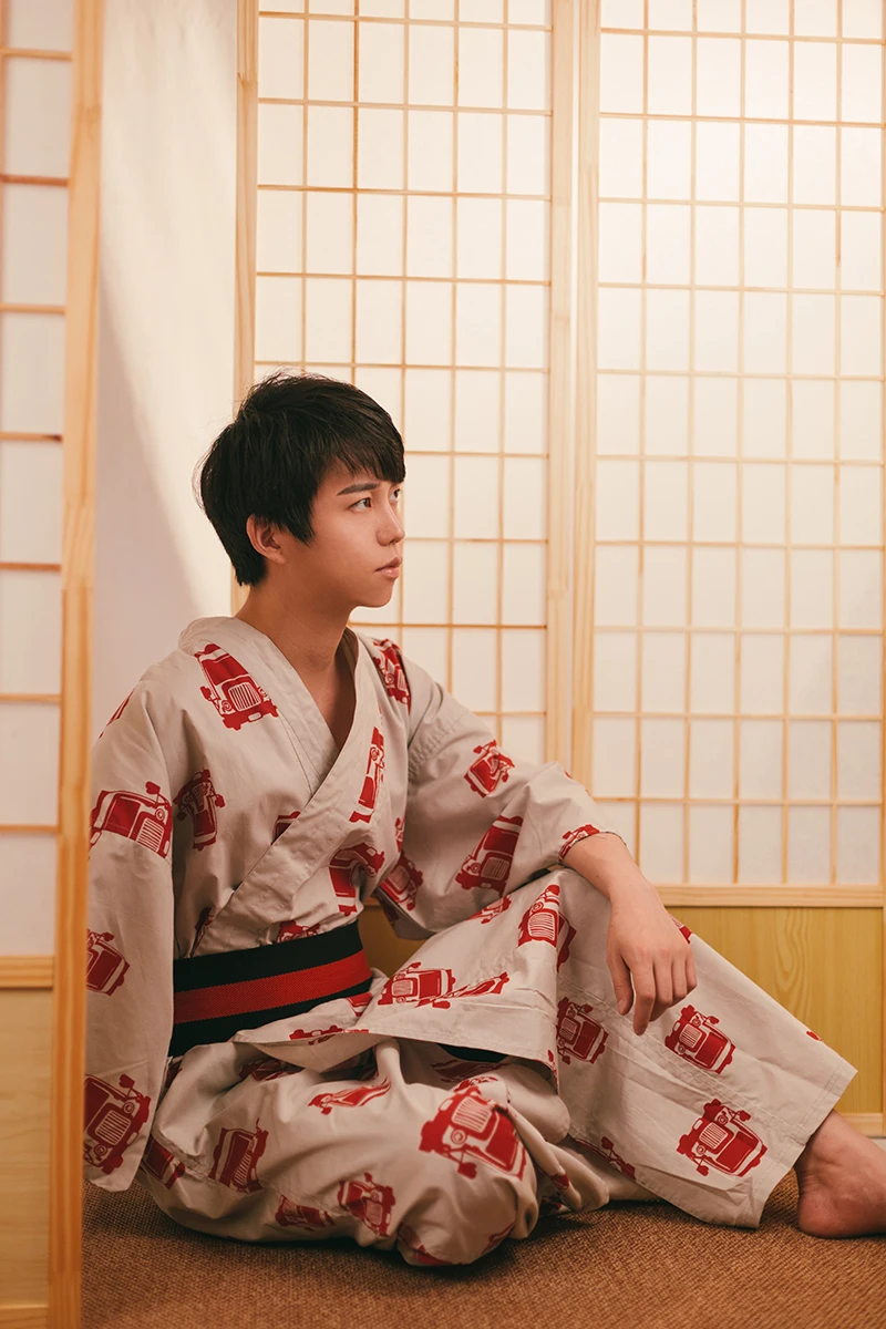 Японское кимоно, костюм, традиционное кимоно с поясом Obi, Мужской Хлопковый банный халат, юката, мужское кимоно, одежда для сна, костюмы для косплея A60610