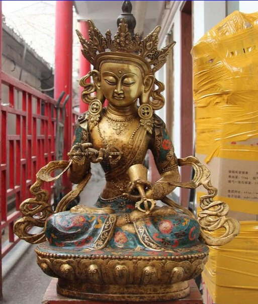 

song voge gem S1407 27" Tibet Buddhism Copper Bronze Cloisonne Vajradhara Vajrasattva Goddess Statue