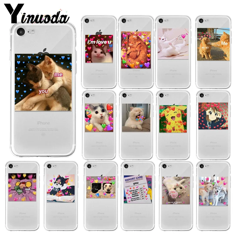 

super cute cat dog cartoon pink Heart-shaped YOU&ME series HD transparent phone case for iphone 6 7 8 Plus X XS XSMax 5s 11