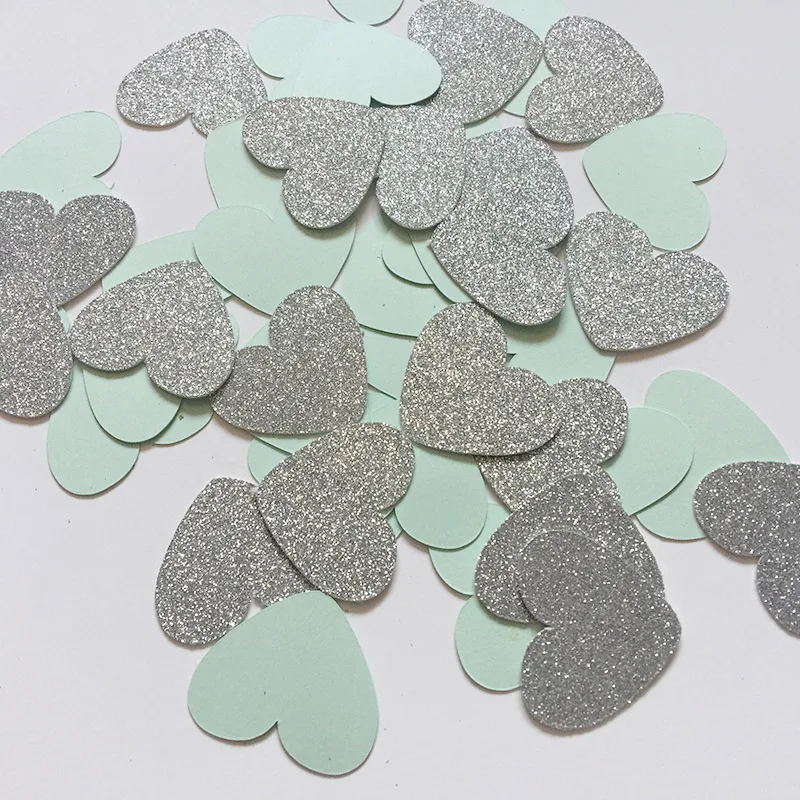 

Mint Green&Silver 1"Heart Table Confetti Bridal Shower/Engagement-Wedding Decorations Baby Shower Birthday Party Events Supplies