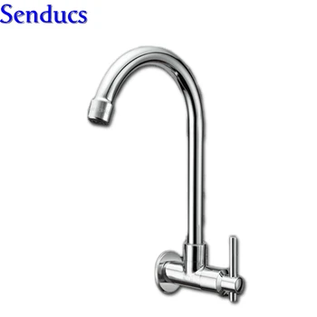 

Free shipping Senducs wall mounted kitchen sink faucet by zinc alloy kitchen faucet of single handle single cold water mixer tap