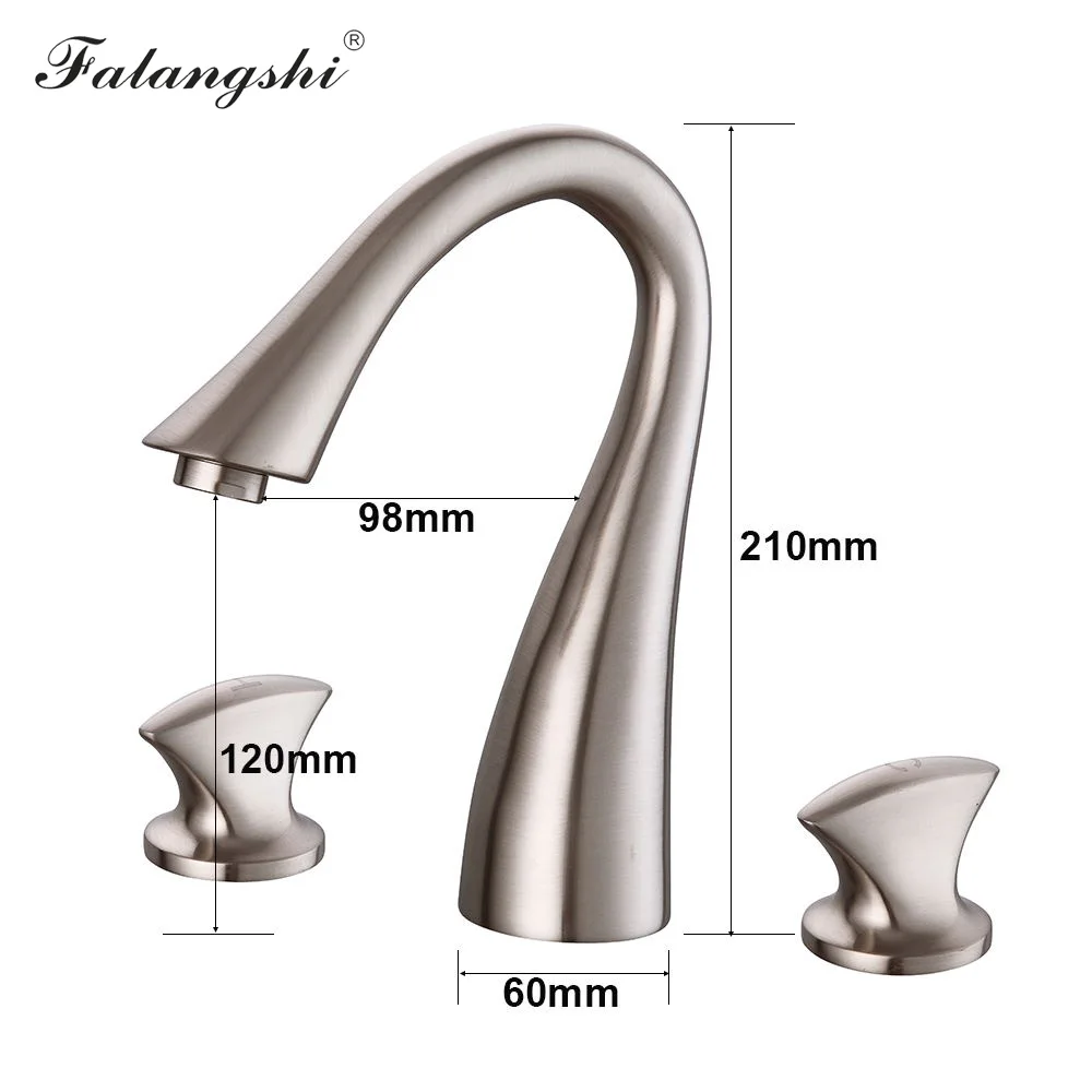 Смесители для раковины с щеткой, никель, двойная ручка, широко распространенные смесители для раковины в ванной, на бортике, для раковины, 3 отверстия, смесители для ванны WB1501