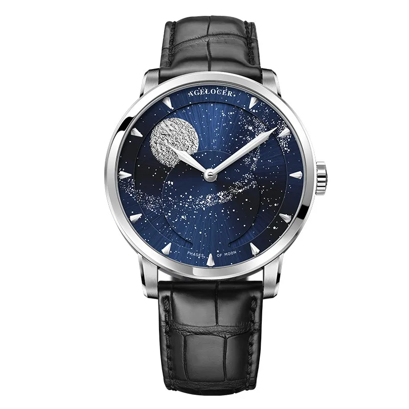 AGELOCER Moon Phase часы швейцарские мужские часы Элитный бренд Мощность резерв 80 часов Moonphase механические с автоподзаводом часы 6401D2 - Цвет: 6404A1