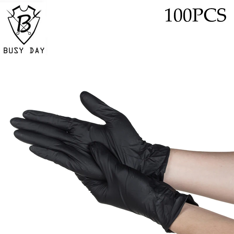 100PCS Disposable Latex Tattoo Gloves Soft Black Medical Nitrile