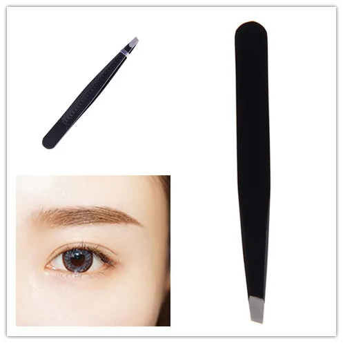 Black Color Stainless Steel Eyebrow Tweezer Eye Brow Clips Makeup Tool Hair Beauty Slanted Puller 2 Styles
