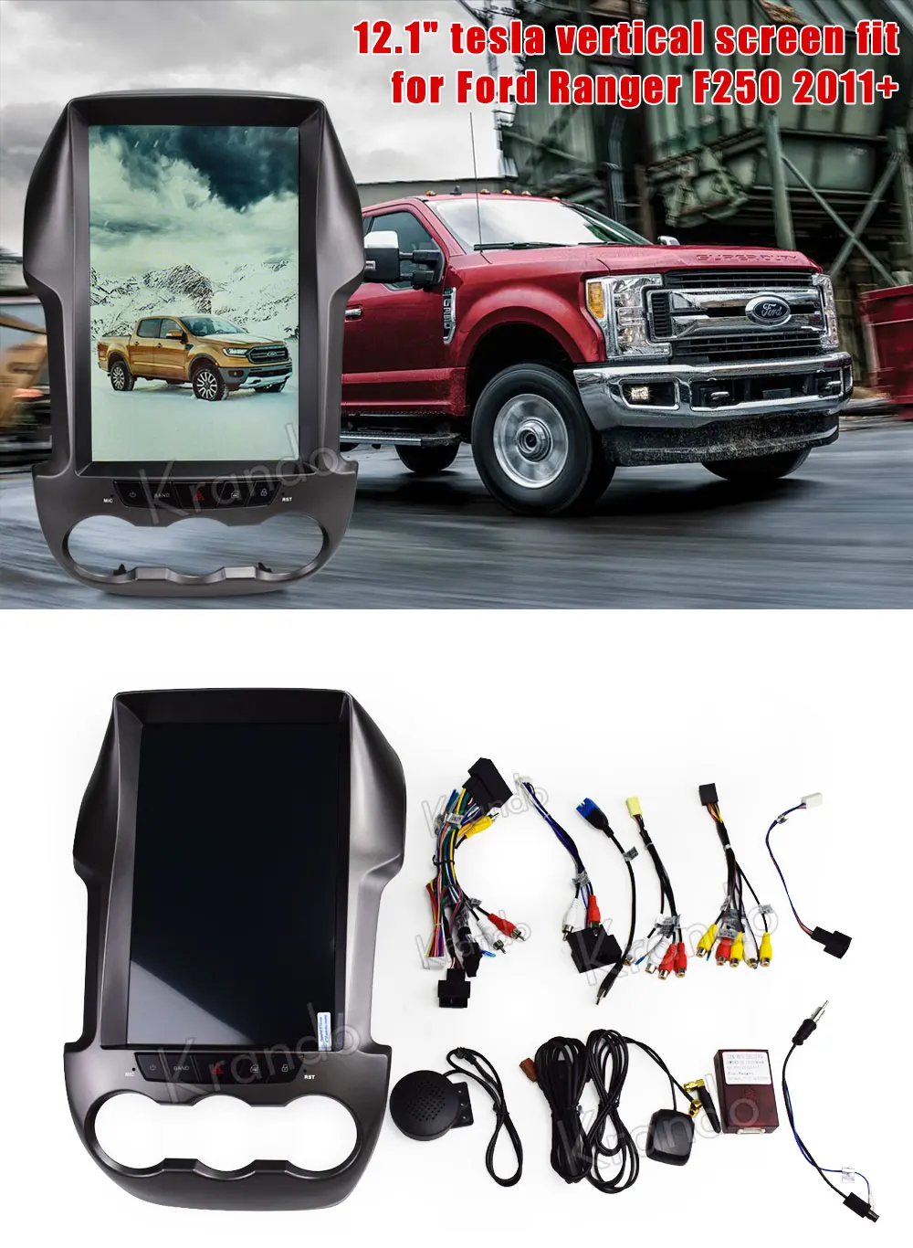 Krando Android 8,1 12," Tesla styal Вертикальная экранная Автомобильная Радио мультимедийная система для Ford Ranger F250 2011+ навигационный плеер
