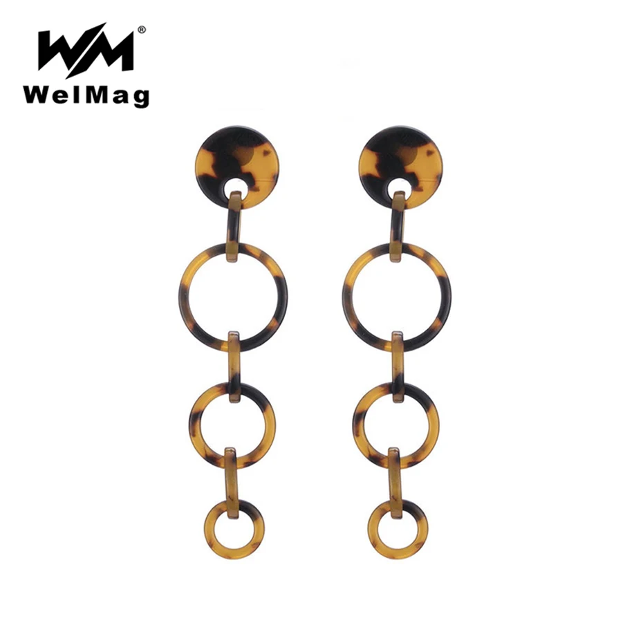 

WelMag Fashion Jewelry Design String Round Resin Drop Earrings for Women Multi Color Geometric Long Female Earrings 2019 New