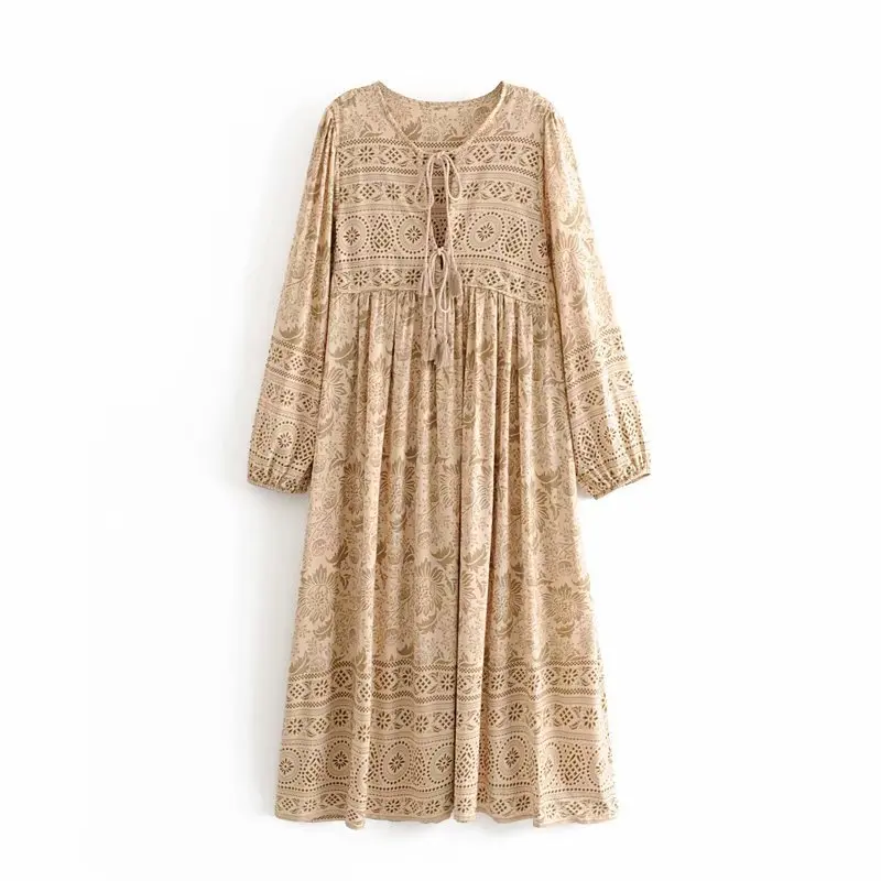 

XY70-8360 European and American Fashion Windman Cotton Location Printed Long Dresses