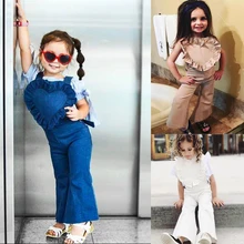 Новые модные летние милые детские нагрудник для девочки, брюки-клеш с оборками и сердечками, вечерние комбинезоны, милая Одежда для девочек