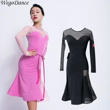 Платье для латинских танцев, практическое сексуальное Сетчатое профессиональное платье с длинным рукавом для женщин