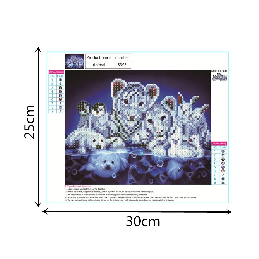 Алмазная вышивка с тигром, тюленями, утками, пингвином, Кроликом, икона 5D, сделай сам, алмазная живопись, полный и Круглый Вышивка крестиком, стразы r3