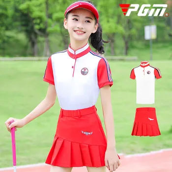 

2019 PGM Breathable Summer Suit Girl Short Sleeve T-shirt Golf Clothing Children's Sports Top Pleated Skirt