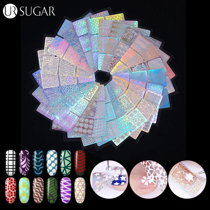 

12 Sheets Nail Art Hollow Stickers Laser Star 3D DIY Vinyls Transfer Stencil Template Tips Guide Stamp Decals (Random Pattern)