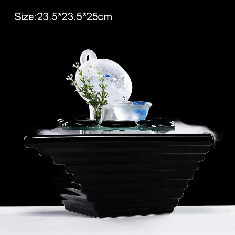 110 V-220 V Европейский Керамика Фонтан мини увлажнитель воздуха Feng Shui домашнего декора гостиной украшением рабочего стола светодиодный распылитель с подсветкой - Цвет: F