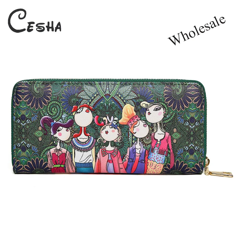 

Wholesale Cesha Forest Series Fashion Cartton Printing Wallet Quality PU Leather Long Wallet Pretty Style Girl's Clutch Wallets