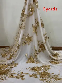 

5yards embroidery beaded french lace fabric African tulle lace Sewing Nigerian garment cloth 2019 high quality VISAMAY311