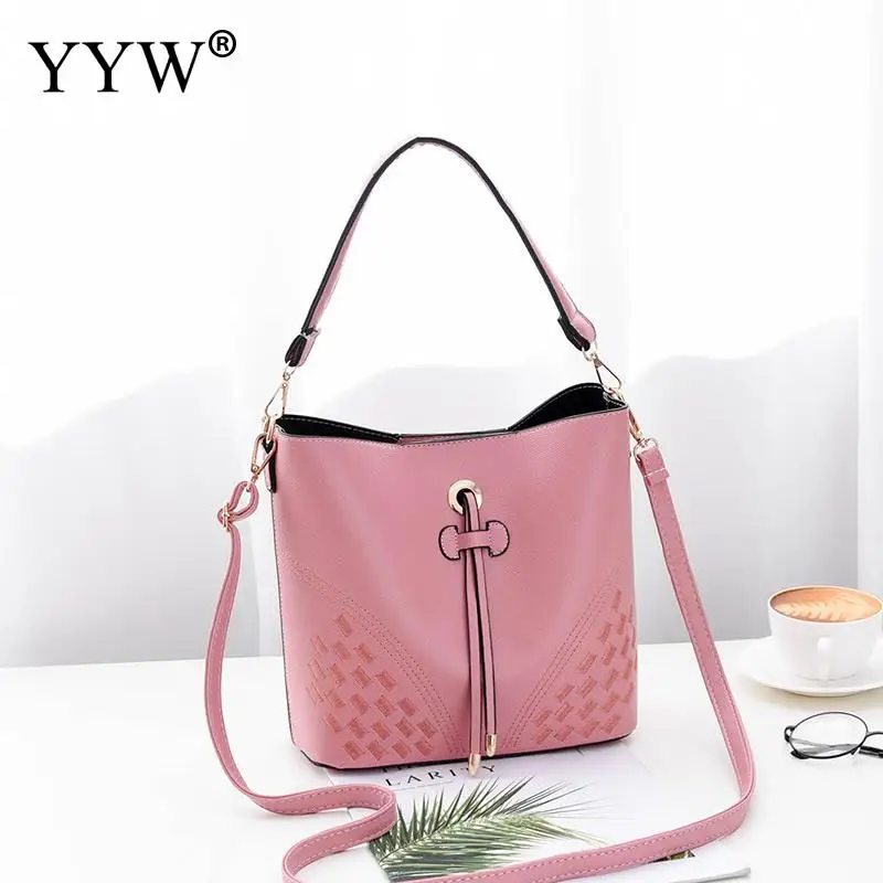 الأزياء دلو أكياس بو الجلود المرأة حقيبة الإناث الكتف رسول حقيبة عارضة الإناث أسود وردي الأعلى مقبض حقائب
