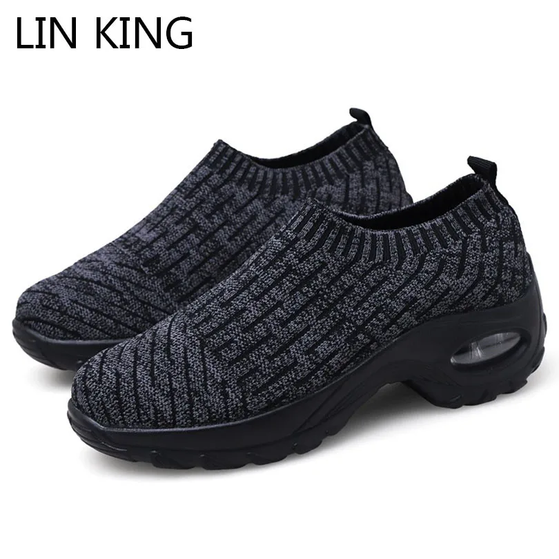 

LIN KING Fashion Women Slip On Lazy Casual Vulcanized Shoes Big Size Wedge Loafers Height Increase Shoes Female Outdoor Sneakers