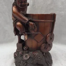 Китай Чистая Бронзовый Лихая Бог На Жаба Статуя Жаба Карандаш Ваза Кисть Горшок Баррель