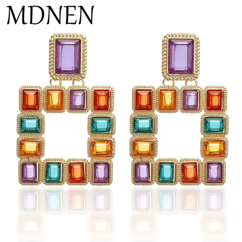 

New Fashion Geometric Drop Earrings For Women Big Square Multicolor Crystal Statement Earrings Party Jewelry 2019 Statement