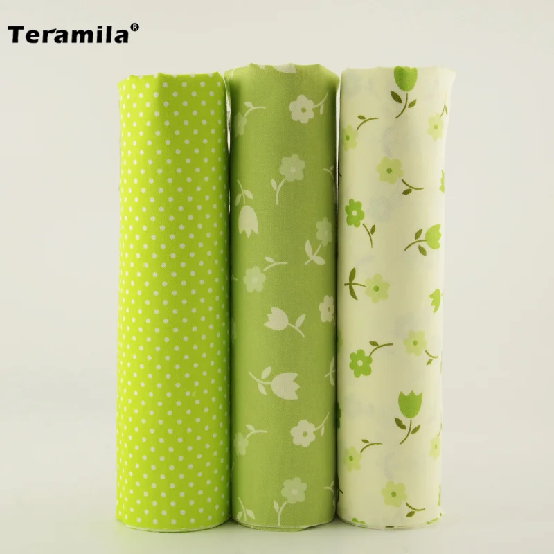 Красивая зеленая хлопковая ткань с принтом 40x50 см/шт. Цветы и точки стиль домашний стол украшение лоскутное искусство работа одежда
