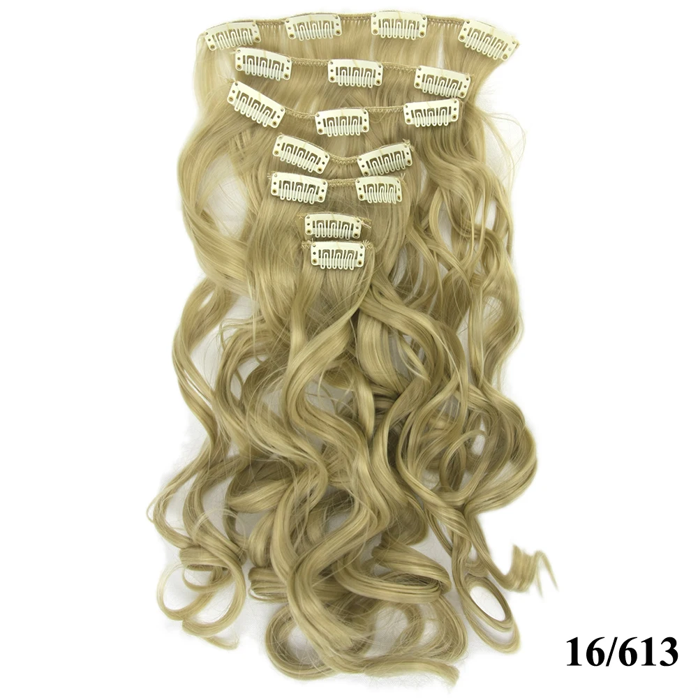 Soowee, 16 клипсов, длинные вьющиеся синтетические волосы на шпильках, блонд, черный, набор для наращивания волос на заколках, аксессуары для женщин на всю голову - Цвет: 16/613 #