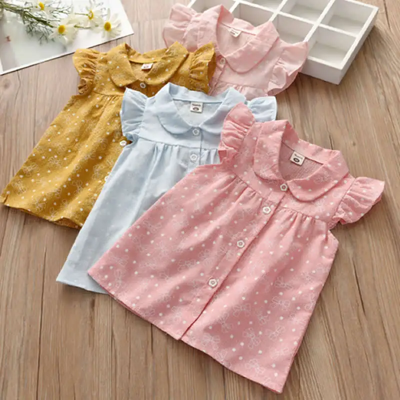 

2018 Summer New Child Doll Collar Shirts Baby Flying sleeves Lace Girls Shirt Tops Baby Button Solid Color Cardigan Toddler girl