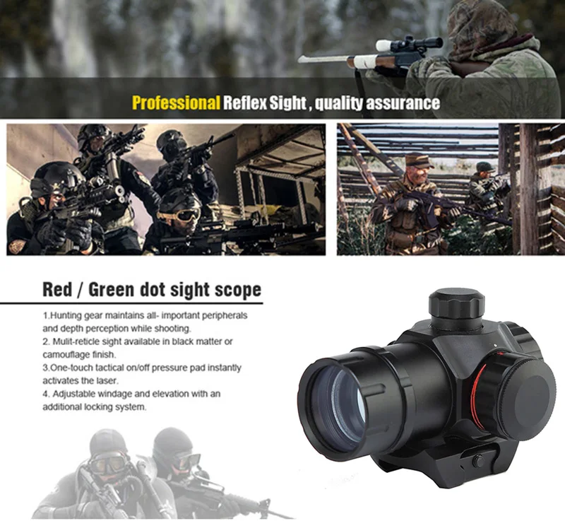 Riflescope para a Caça Tático Vermelho Verde Dot Sight Scope Duplo Iluminado Retículo Airsoft Visando Caber 20mm Ferroviário Montagens 1x22 - 2 Lunetas Riflescopes