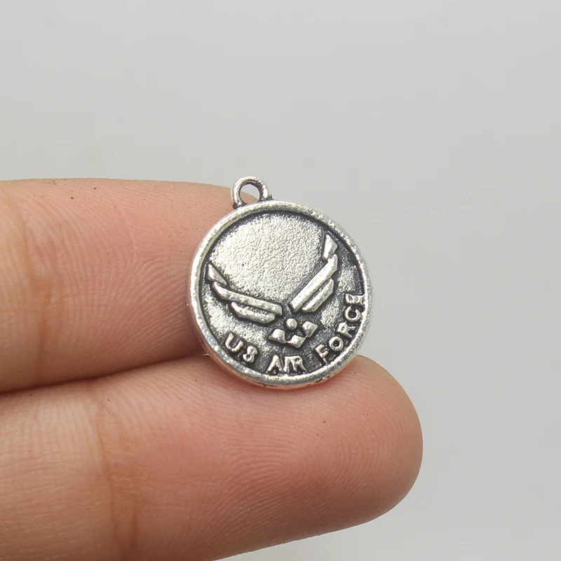 Best 20pcs 15mm Antique Silver plated double sided US Air force charm pendant