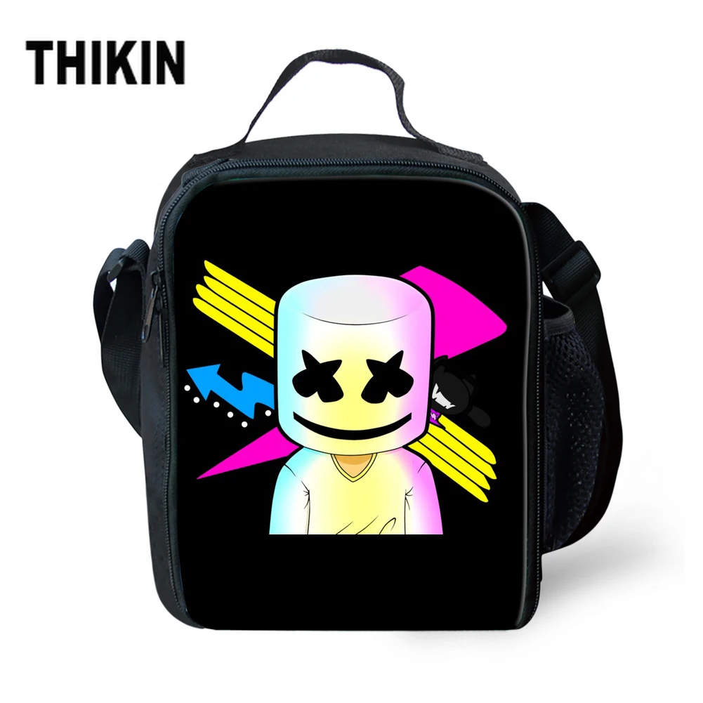 

THIKIN Marshmallow DJ Mask Print Lunch Bag for Teen Girls Portable Cooler Box Cartoon Casual Idol Cool Pattern Tote Picnic Pouch