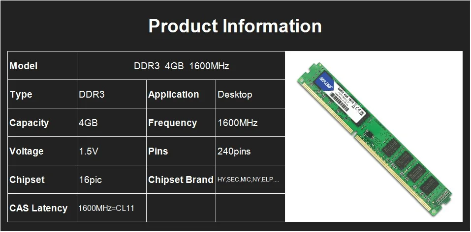 Binful бренд DDR3 PC3-12800 4 Гб 1600 МГц для рабочего стола оперативная Память память 1,5 в совместим с все материнские платы