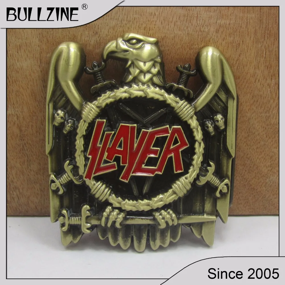 

The Bullzine Slayer music belt buckle with pewter finish FP-02905 suitable for 4cm width snap on belt
