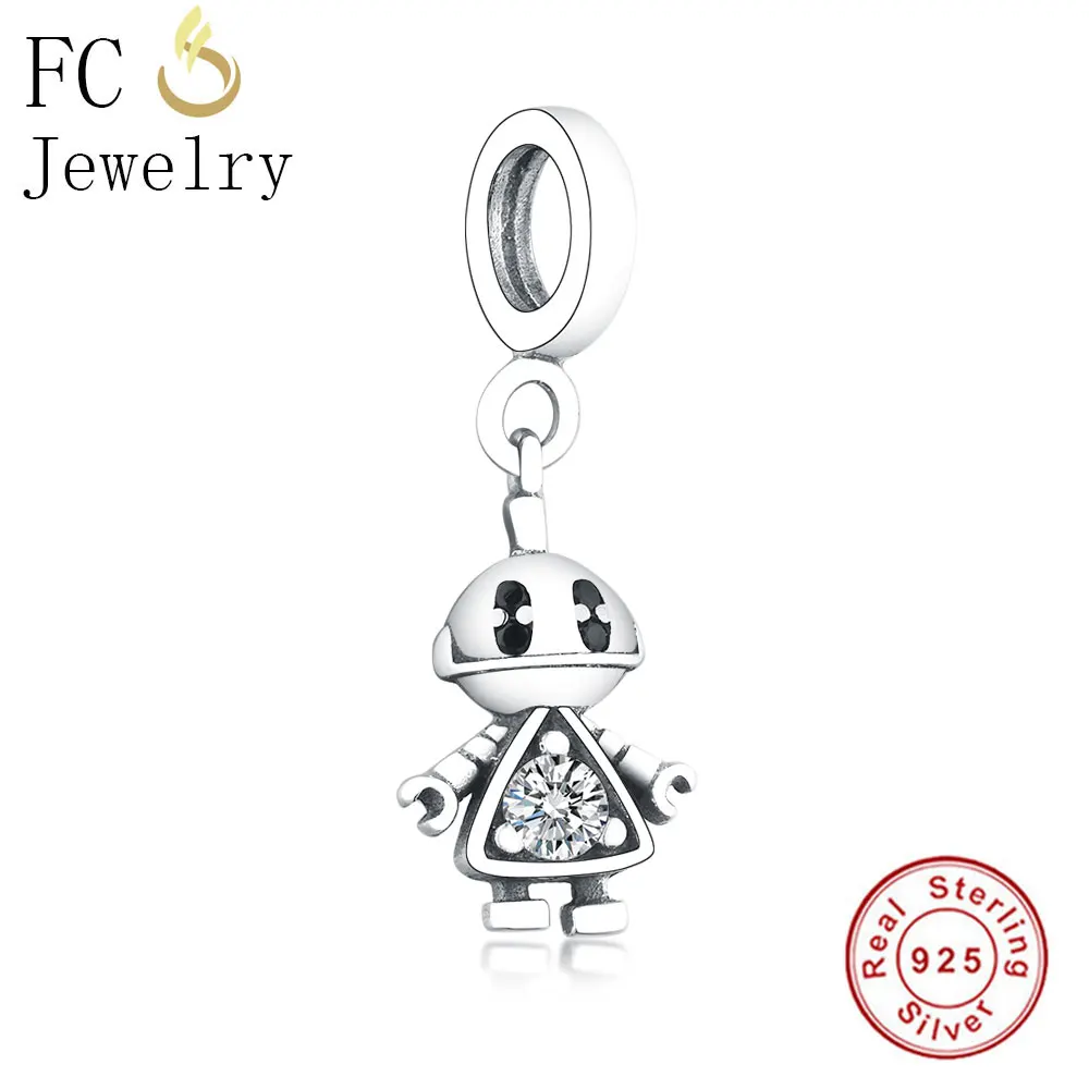 

FC Jewelry Fit Original Pandora Charms Bracelet 925 Silver Robot Boy Child With Black Enamel Eye Beads Pendant Making Berloque