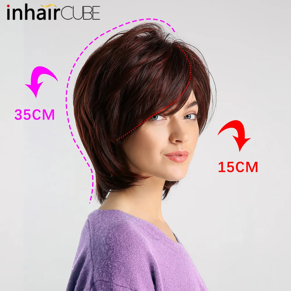 Inhaircube sintético inclinado flequillo Peluca de mujer rojo vino con relieve de pelo corto recto Bob pelucas Cosplay Auburn peinado Inhaircube sintético inclinado flequillo Peluca de mujer rojo vino con relieve de pelo corto recto Bob pelucas Cosplay Auburn peinado