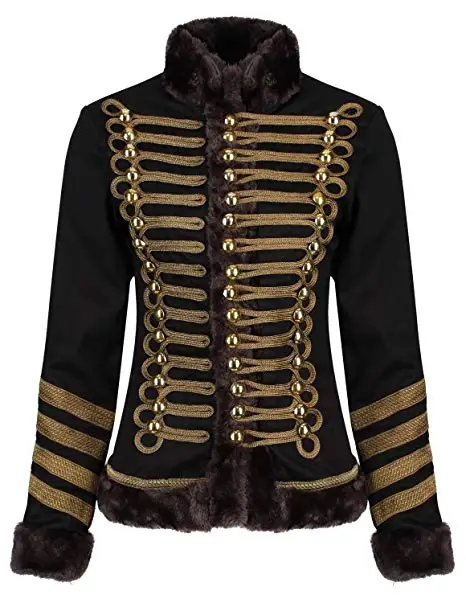 

Cosplaydiy My Chemical Romance Parade Winter Jacket Coat Womens Military Parade Brown Trims with Faux Fur Jacket L320