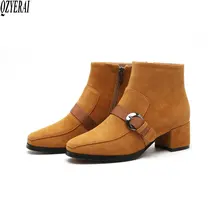 

QZYERAI New Style Round Head Thick with Sheepskin Short Boots Comfortable Velvet Boots Women's Shoes Button Up Size 40