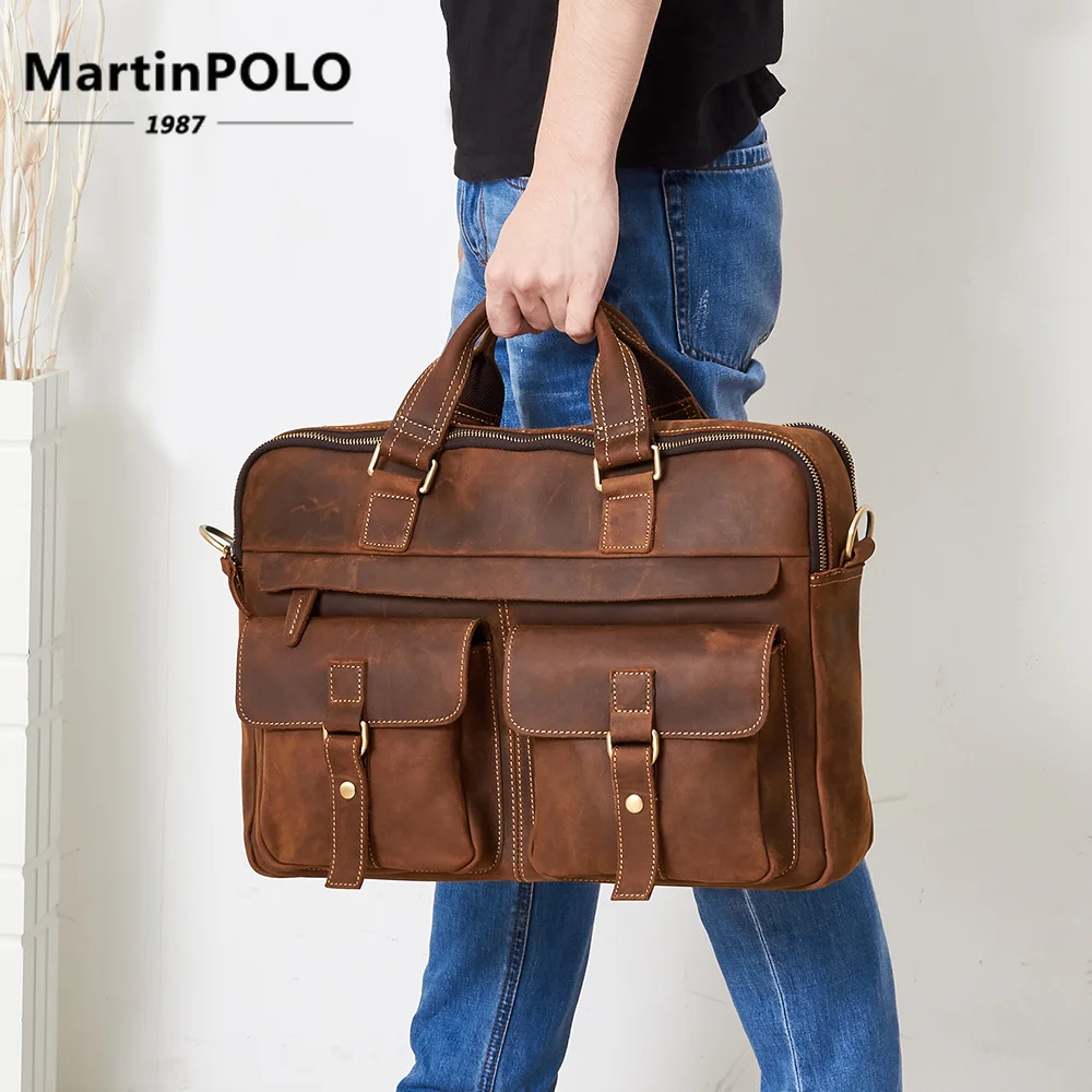 

Laptop Handbag Men Genuine Leather Business Briefcase Male Retro Casual Computer Shoulder Bag Crossbody Messenger Bag Briefcases