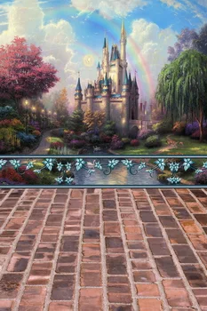 

5x7FT Rainbow Sky Princess Fairy Castle Palace Deers Trees River Custom Photo Backdrops Studio Background Vinyl 150cm x 220cm