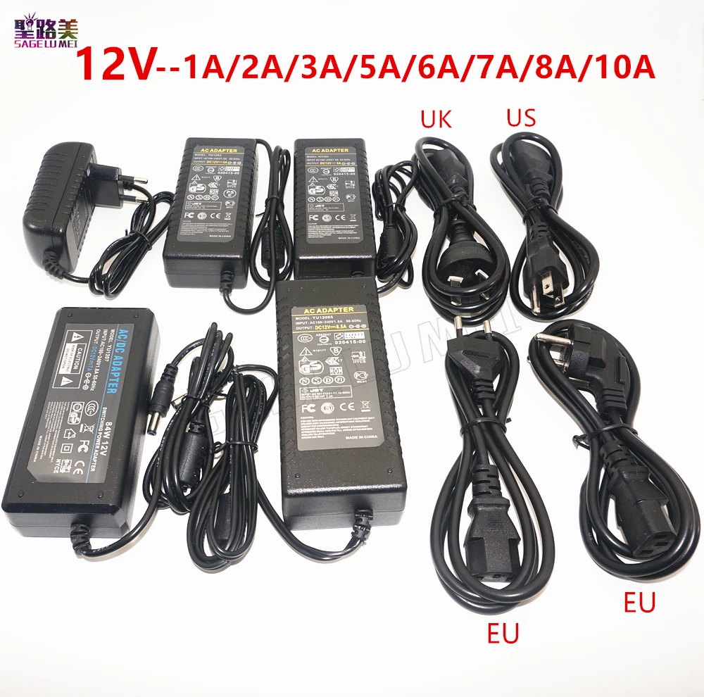 DC 12V 1A 2A 3A 5A 6A 7A 8A 10A светодиодный адаптер питания для ws2811/5050/3528/6803 Светодиодные ленты AC100-240V светодиодный трансформаторы системы освещения