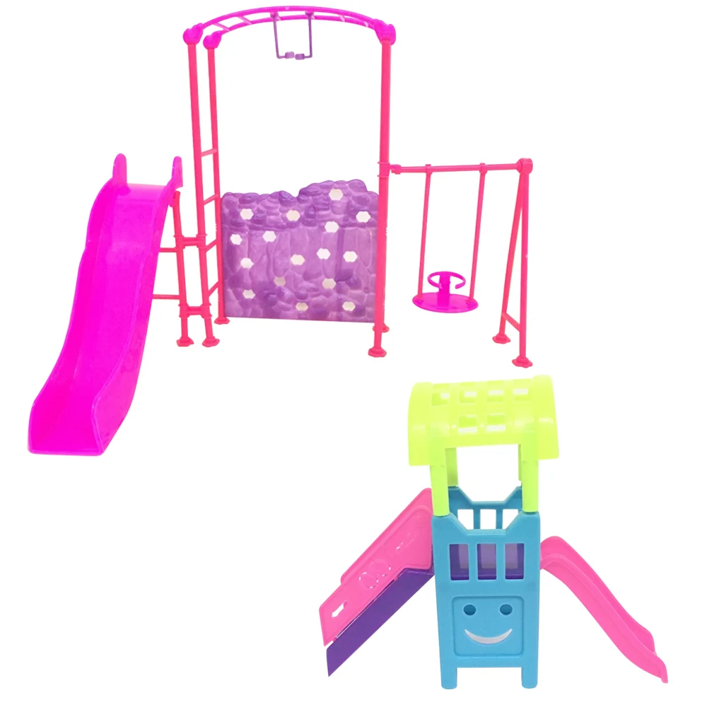 

2 Set Funny Doll Plastic Playground Mini Play Toy Set for Doll DollHouse Accessories Children Girls Birthday Christmas Xmas Gift