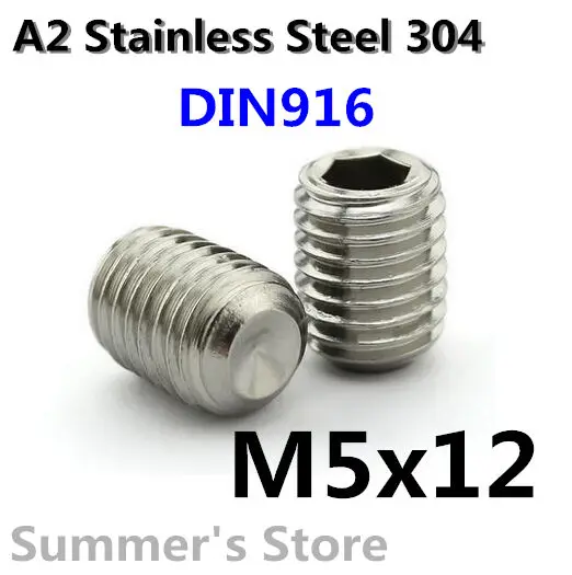100pcs/lot DIN916 M5*12mm Stainless Steel screws M5 Grub Screws M5 Hex